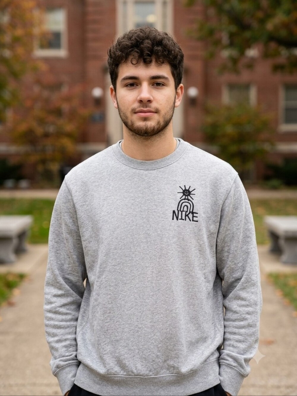 Men's Nike Grey Crewneck Sweatshirt with Black Graphic Logo